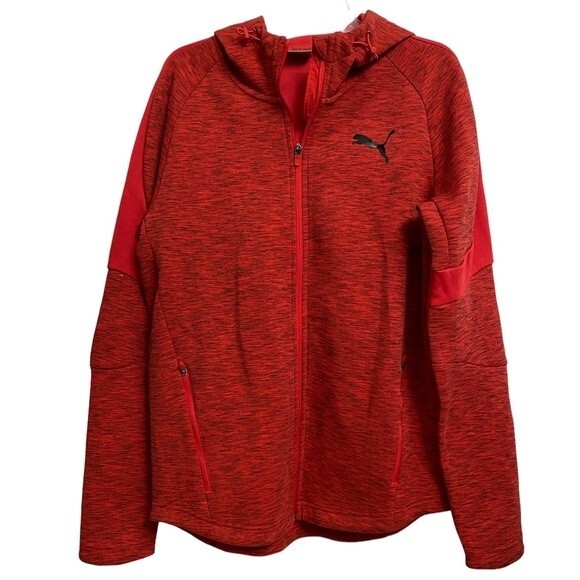 Puma Evostripe Full-Zip Hooded Sweatshirt Men's Size M Red Raglan Sleeve Trainin - Picture 1 of 16